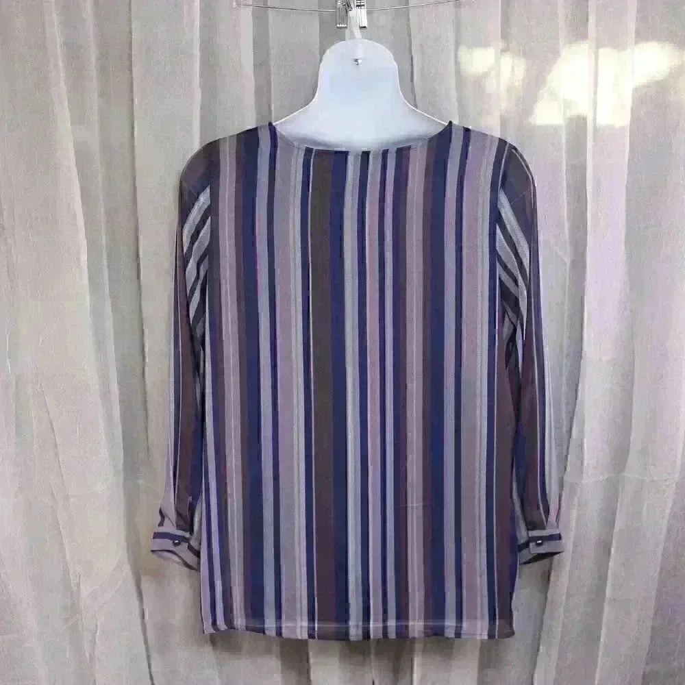 cj banks NWOT size 1X lined blue striped long sleeve button down shirt - Picture 6 of 11